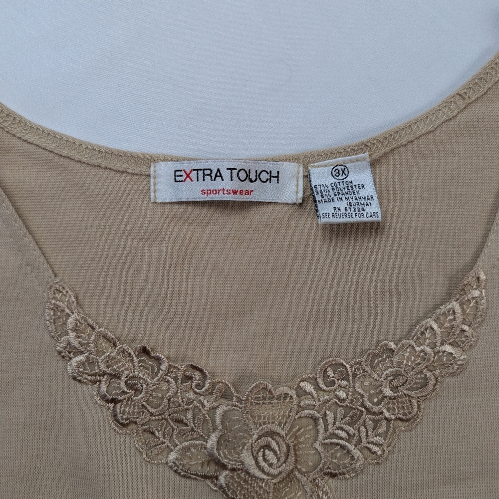 Extra Touch Tan Tank Top with Embroidered Detail - Picture 2 of 5